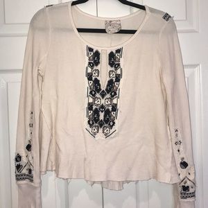 FREE PEOPLE EMBROIDERED THERMAL LONG SLEEVE TOP